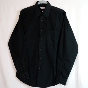 Mens Fitted Black Poplin Dress Shirt